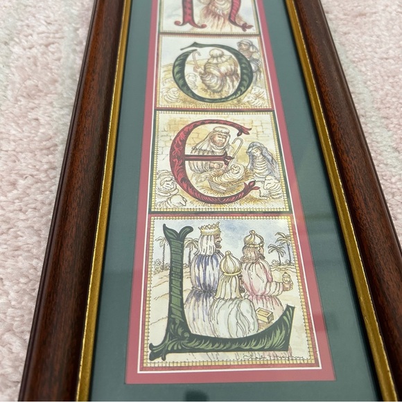 NOEL Art Print Christmas Decor Nativity & Angel in BROWN & GOLD FRAME - Picture 2 of 12